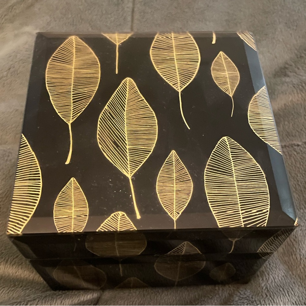 Nordstrom Rack black and gold leaf jewelry box.